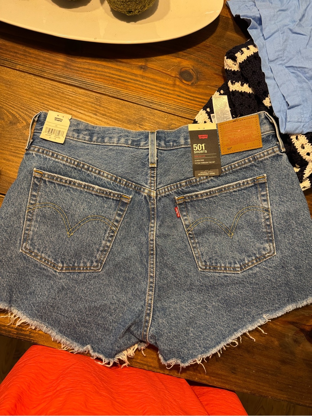 Levi's Faded Blue Distressed Denim Shorts - Picture 2 of 4
